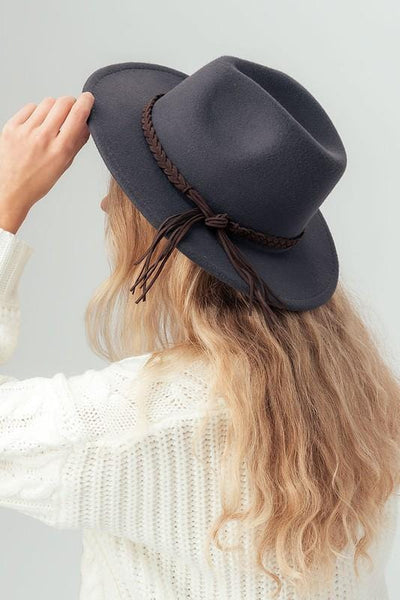 Unraveled Love Belted Fedora Hat-Navy - Infinity Raine