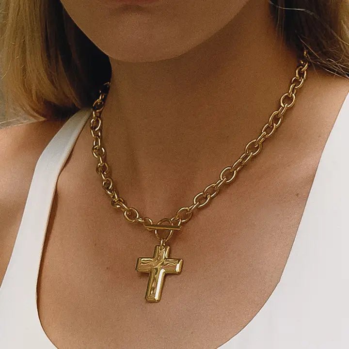 Trinite 18K Gold Non-Tarnish Cross Pendant Necklace - Infinity Raine