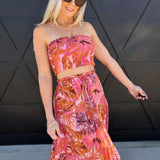 Tropical Bandeau Floral Skirt Set In Pink - Infinity Raine