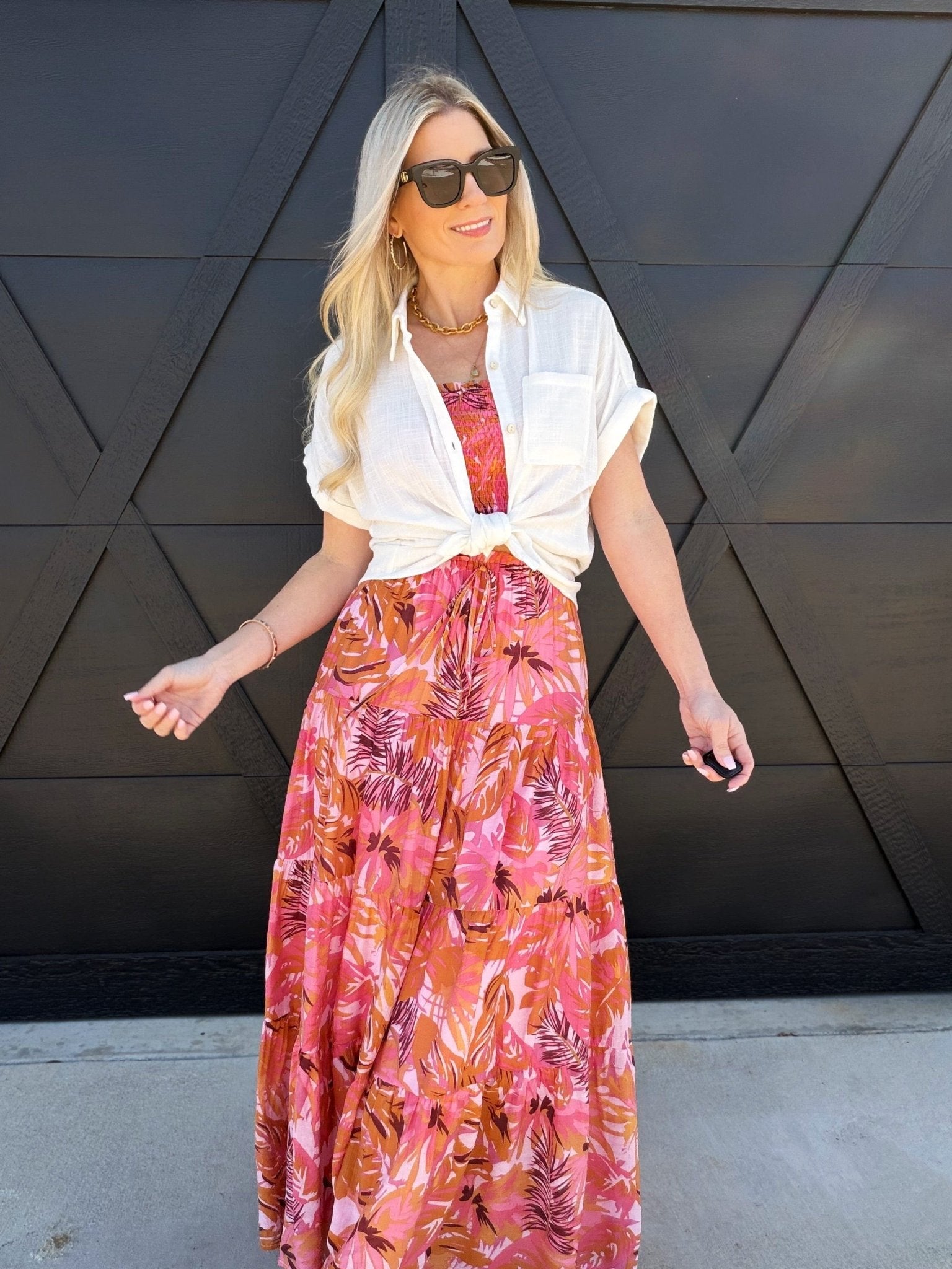 Tropical Bandeau Floral Skirt Set In Pink - Infinity Raine