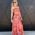 Tropical Bandeau Floral Skirt Set In Pink - Infinity Raine