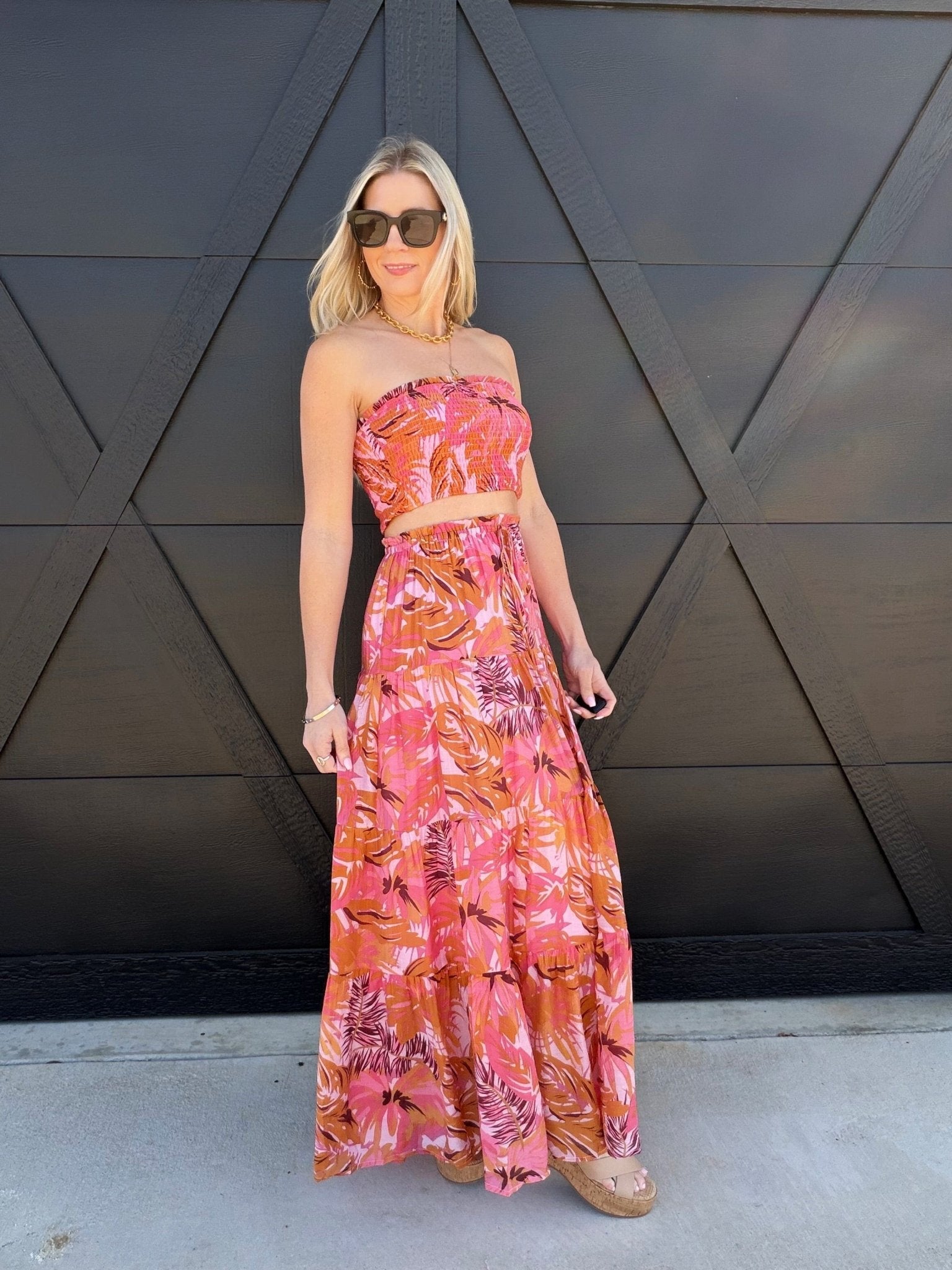 Tropical Bandeau Floral Skirt Set In Pink - Infinity Raine