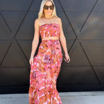 Tropical Bandeau Floral Skirt Set In Pink - Infinity Raine