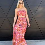 Tropical Bandeau Floral Skirt Set In Pink - Infinity Raine