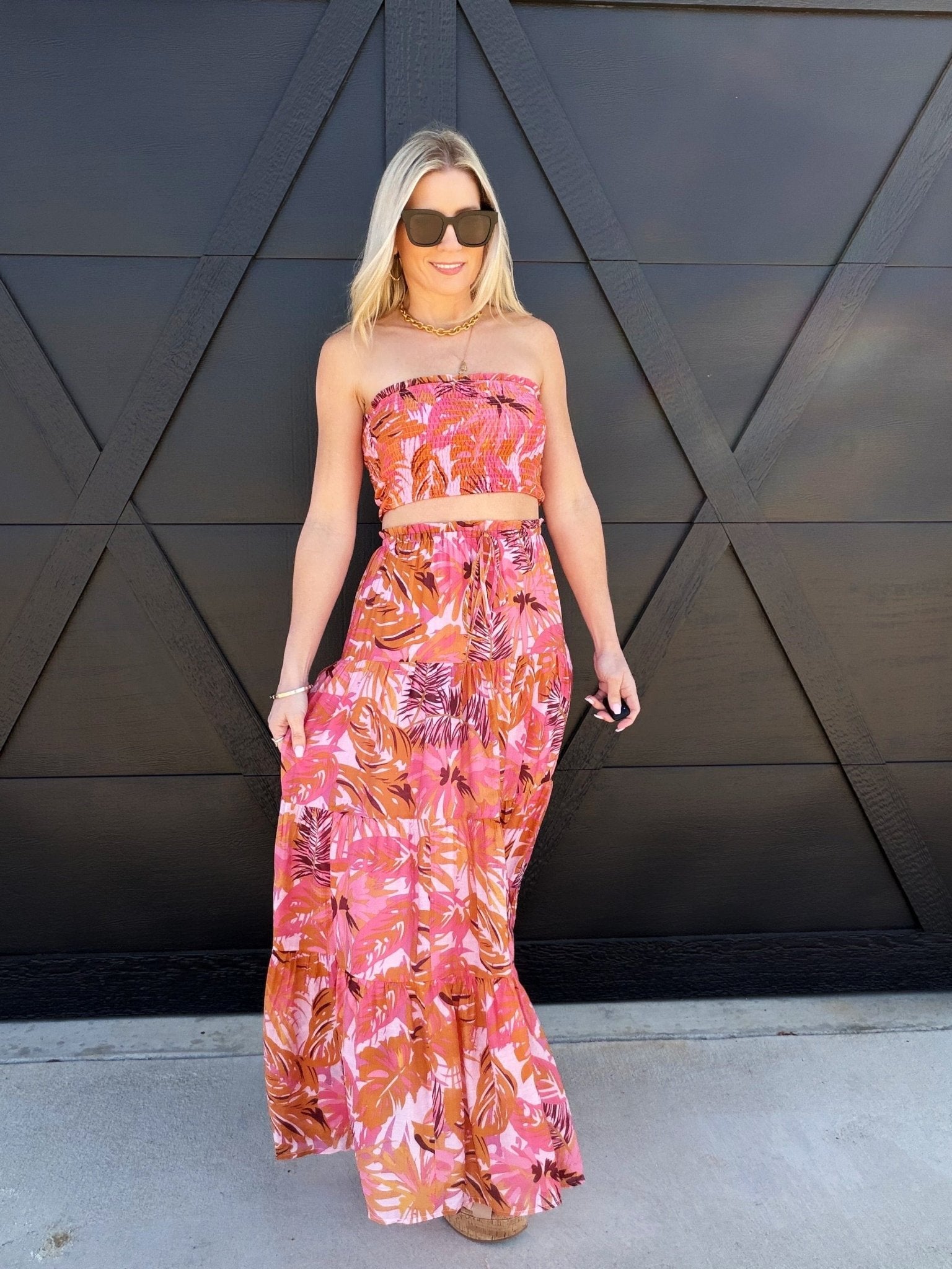 Tropical Bandeau Floral Skirt Set In Pink - Infinity Raine