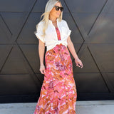 Tropical Bandeau Floral Skirt Set In Pink - Infinity Raine