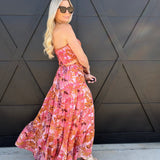 Tropical Bandeau Floral Skirt Set In Pink - Infinity Raine