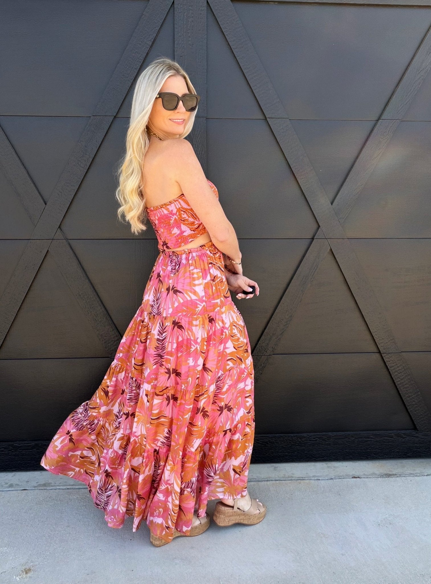 Tropical Bandeau Floral Skirt Set In Pink - Infinity Raine