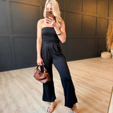 Tube Top W/shirring Palazzo Romper In Black - Infinity Raine