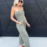Tube Top W/shirring Palazzo Romper In Fade Olive - Infinity Raine