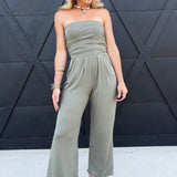 Tube Top W/shirring Palazzo Romper In Fade Olive - Infinity Raine