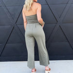 Tube Top W/shirring Palazzo Romper In Fade Olive - Infinity Raine