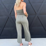 Tube Top W/shirring Palazzo Romper In Fade Olive - Infinity Raine