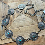 Turquoise Triangle Concho Belt-Antique Silver - Infinity Raine