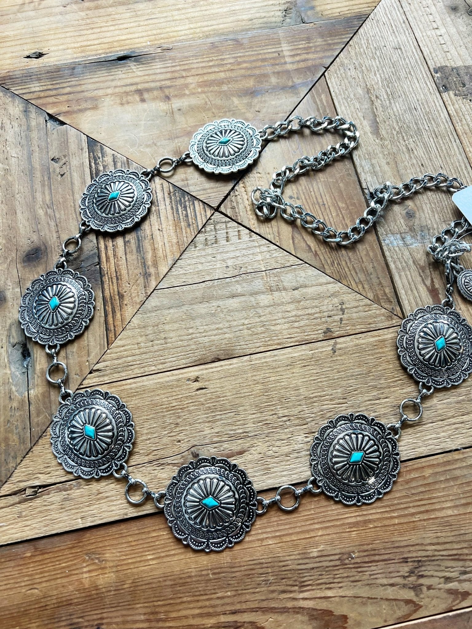 Turquoise Triangle Concho Belt-Antique Silver - Infinity Raine