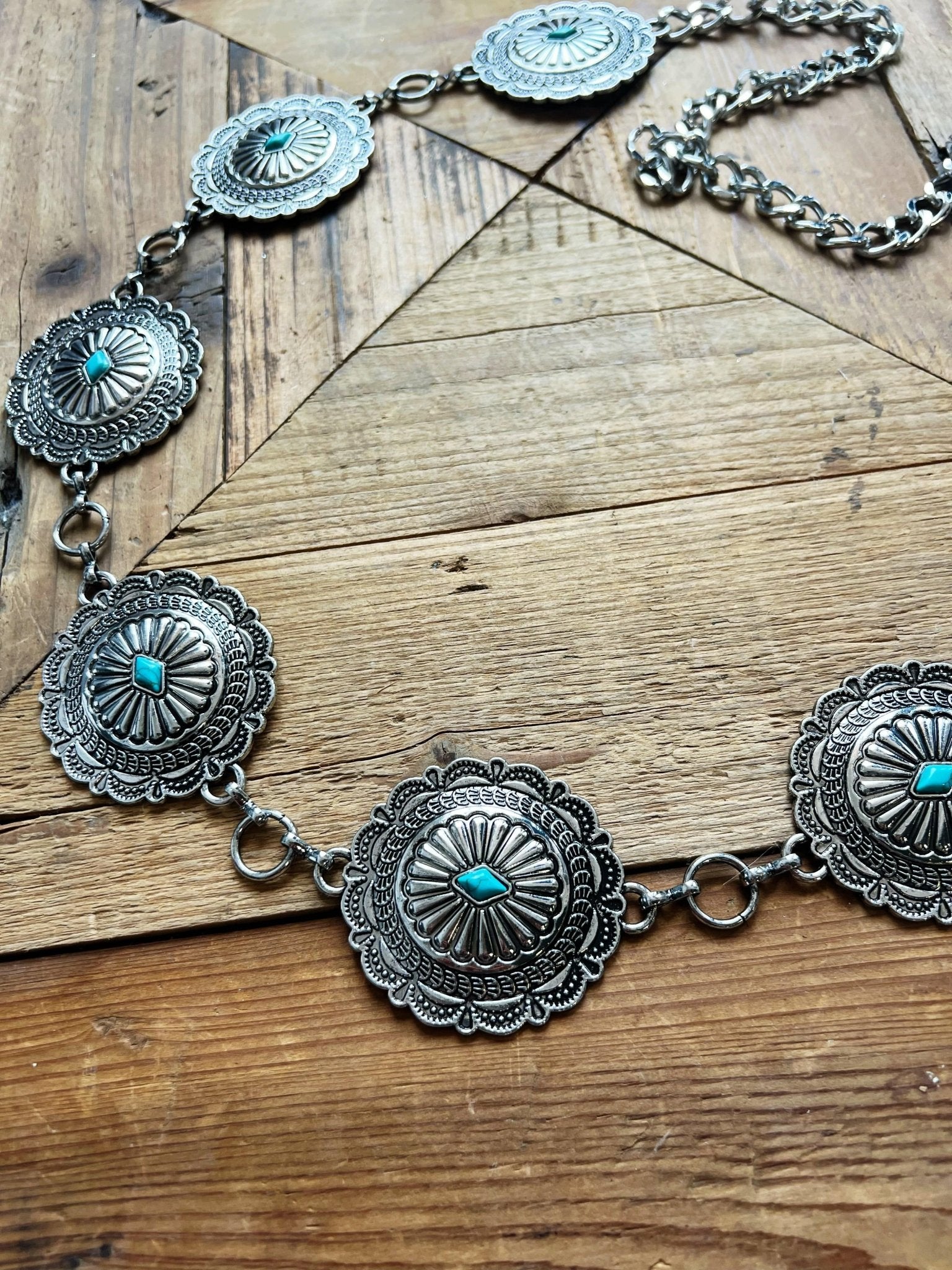 Turquoise Triangle Concho Belt-Antique Silver - Infinity Raine