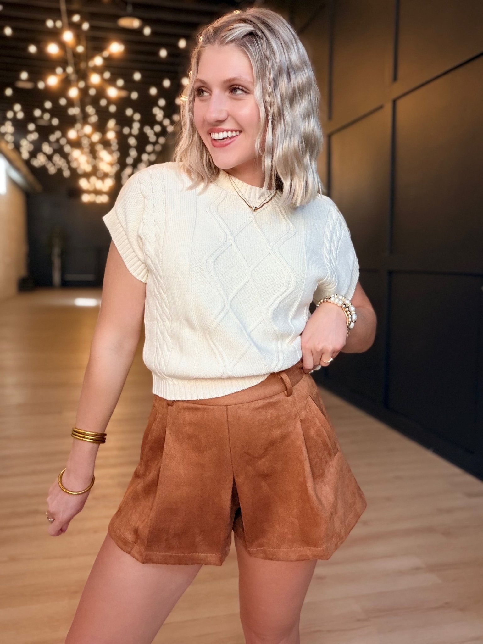 Tuscany Faux Sued Shorts In Camel - Infinity Raine