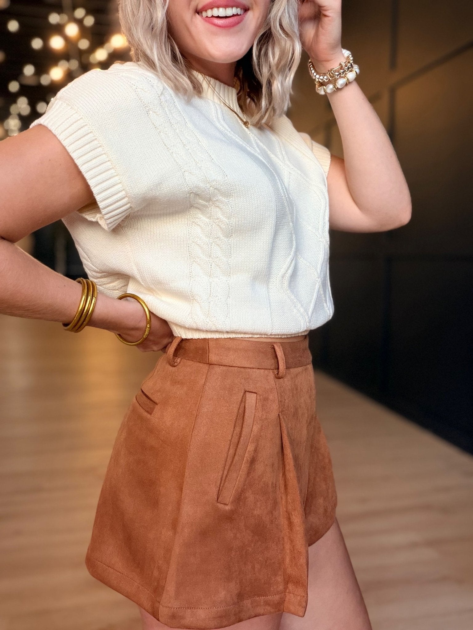 Tuscany Faux Sued Shorts In Camel - Infinity Raine