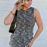 Tweed Button Vest Shorts Set In Black - Infinity Raine