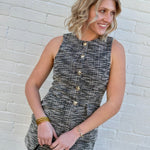 Tweed Button Vest Shorts Set In Black - Infinity Raine