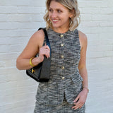 Tweed Button Vest Shorts Set In Black - Infinity Raine