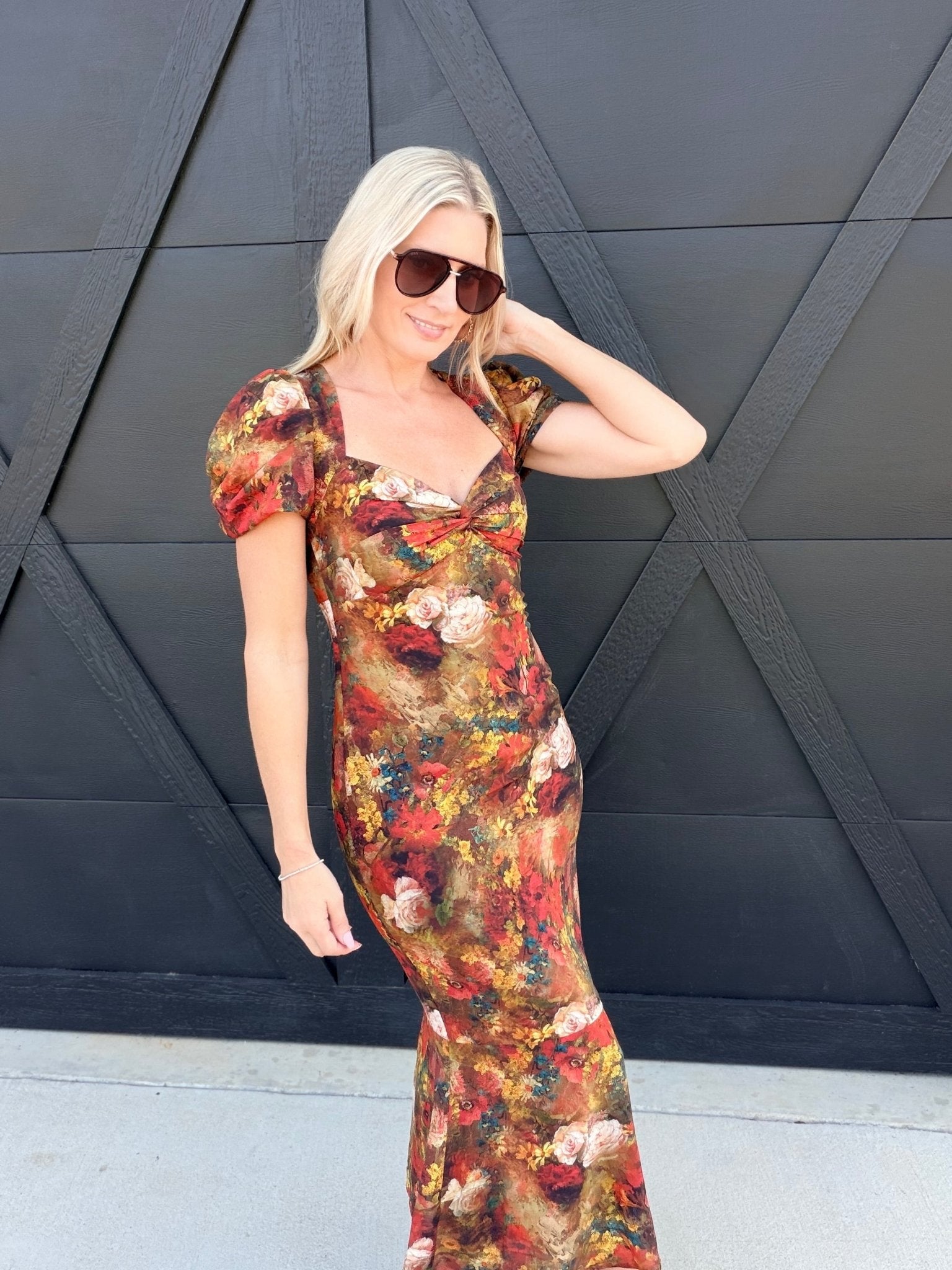 Twist Front Floral Midi Dress - Infinity Raine