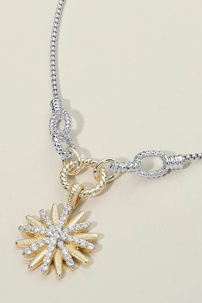 Two Tone Stone Paved Sunburst Necklace - Infinity Raine