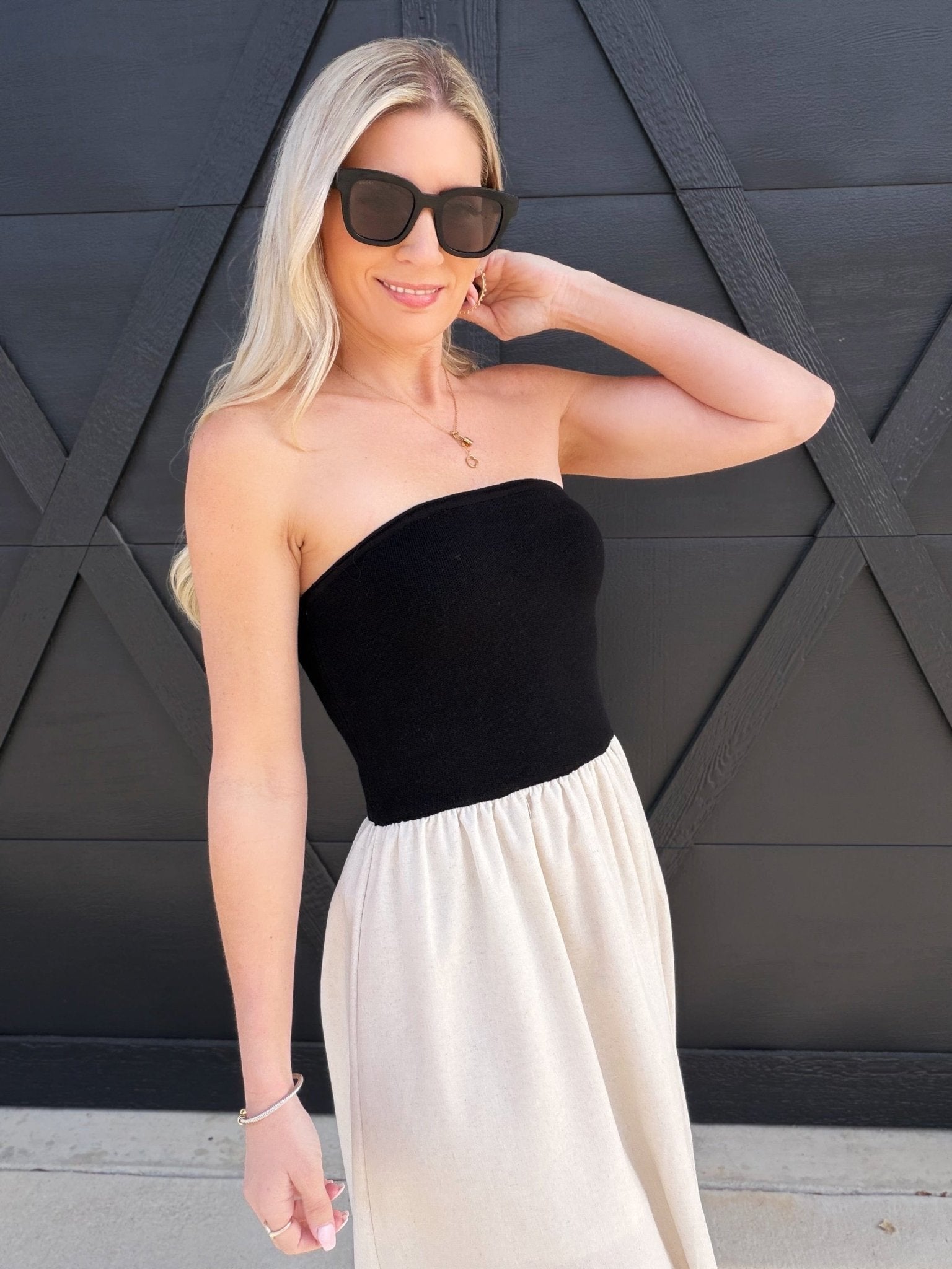 Two Toned Midi Dress In Black - Infinity Raine