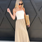 Two Toned Midi Dress In Tan - Infinity Raine