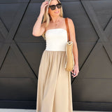 Two Toned Midi Dress In Tan - Infinity Raine