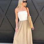 Two Toned Midi Dress In Tan - Infinity Raine