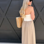 Two Toned Midi Dress In Tan - Infinity Raine