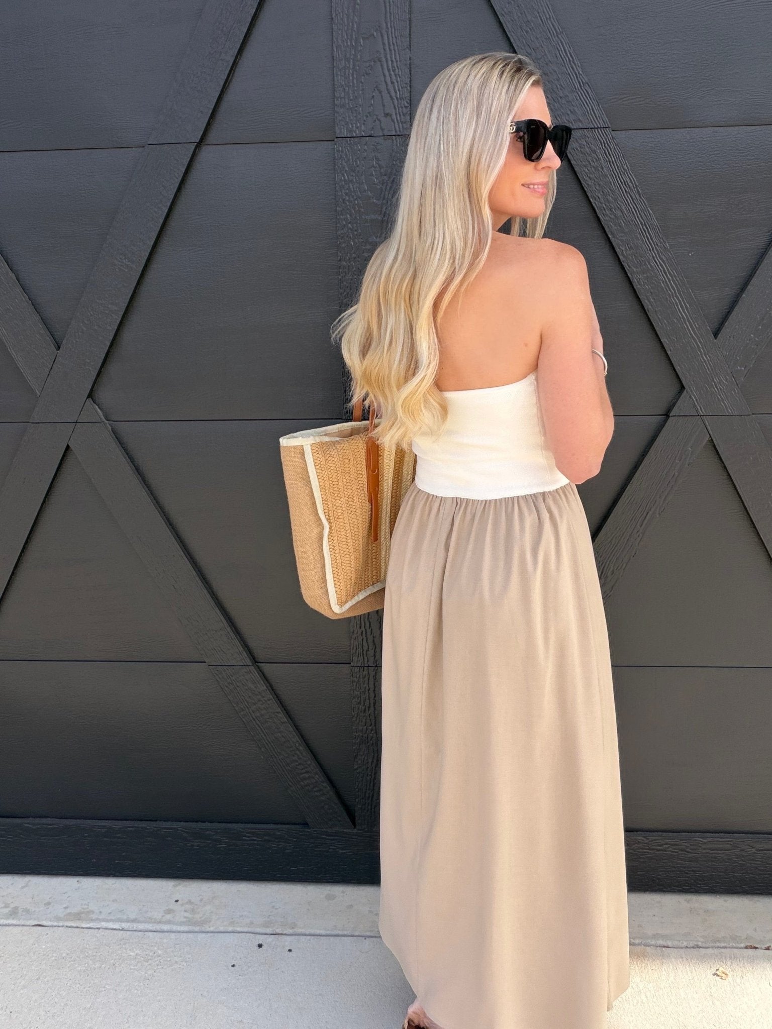 tan summer dress Two Toned Midi Dress In Tan L