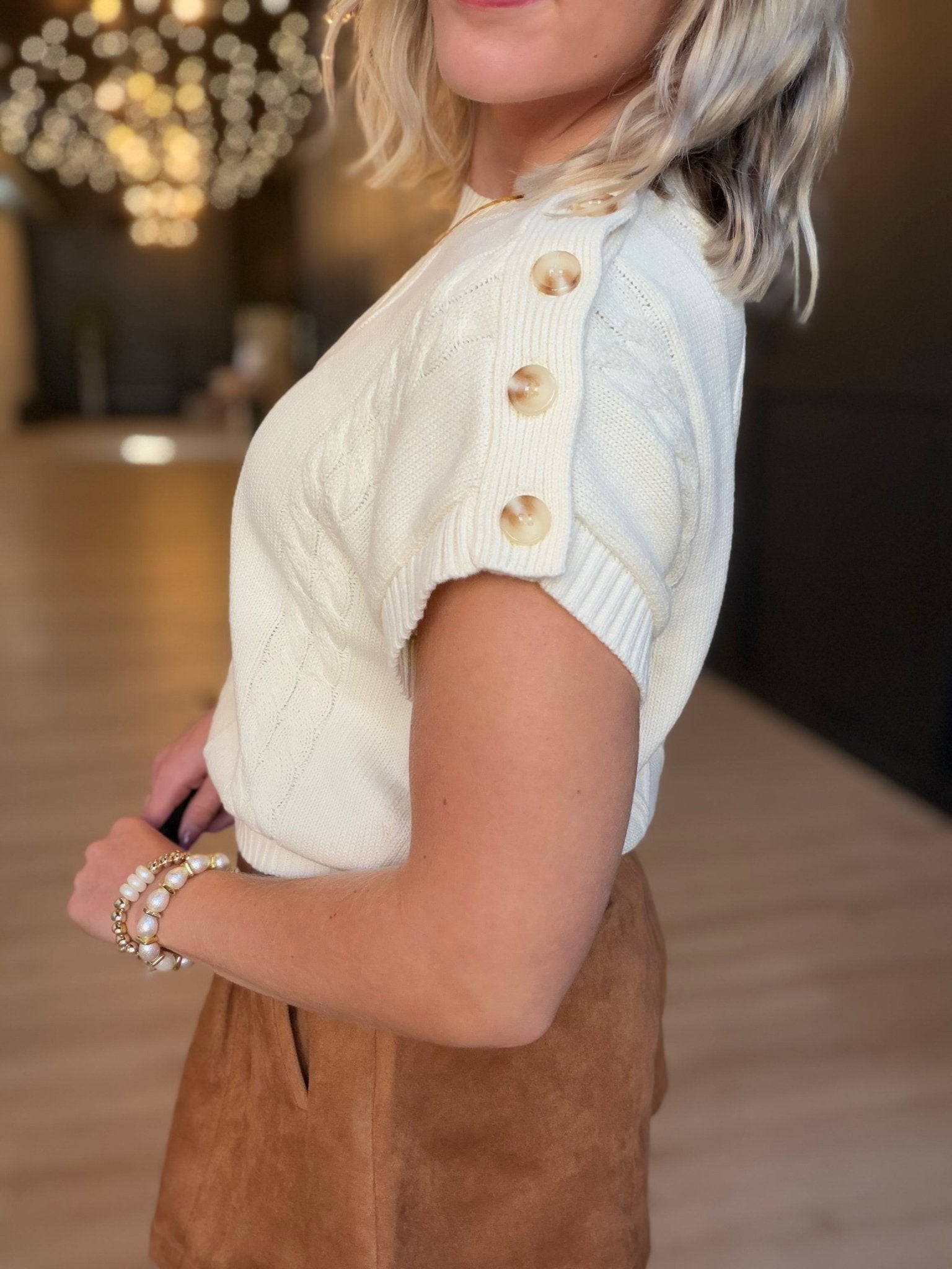 Typewriter Button Detail Sweater In Ivory - Infinity Raine
