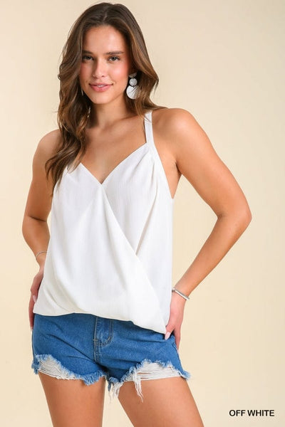 Surplice Sleeveless Wrap Top-Off White - Infinity Raine