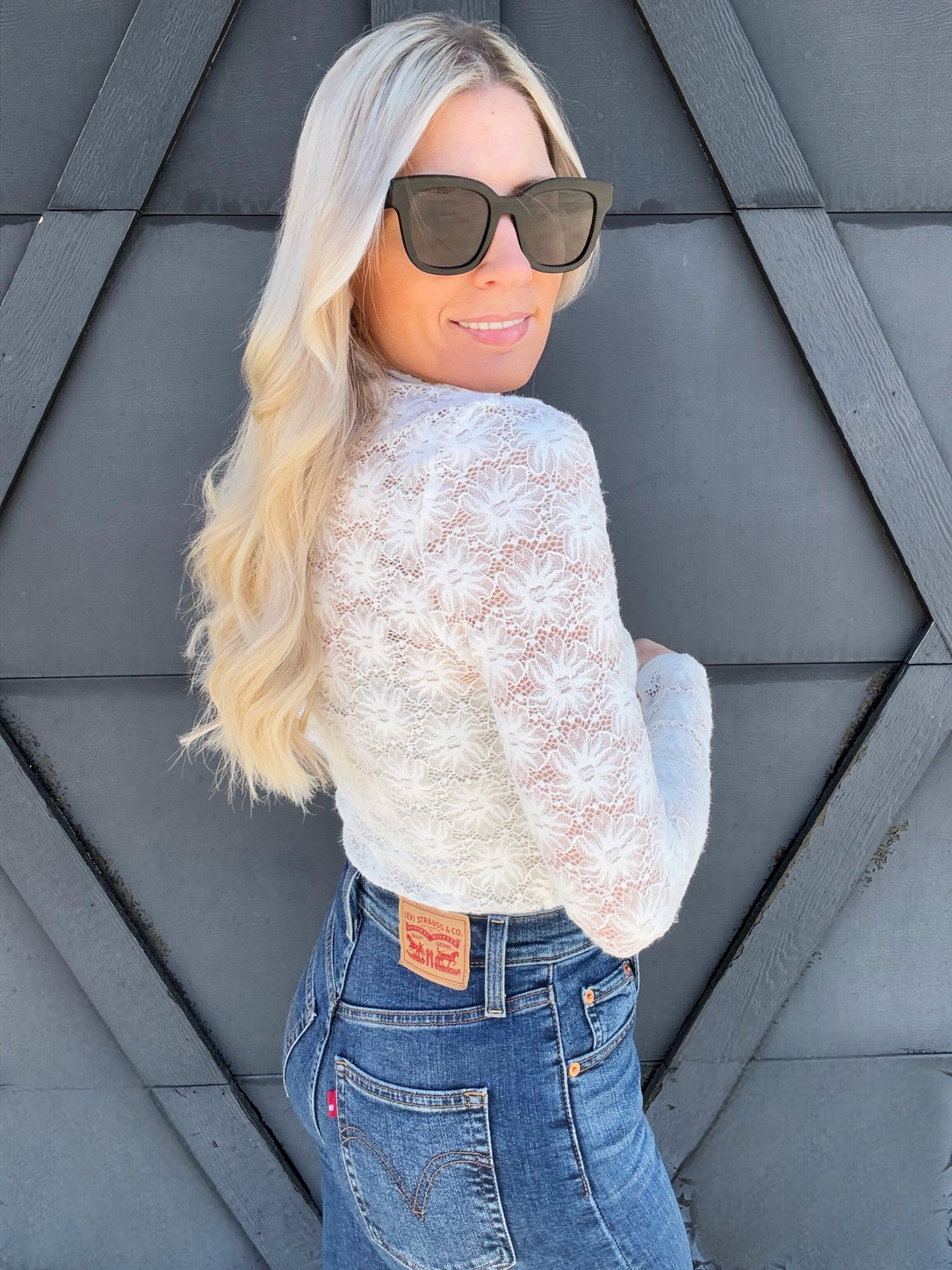 Lace High Neck Long Sleeve In White - Infinity Raine