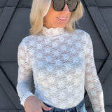 Lace High Neck Long Sleeve In White - Infinity Raine