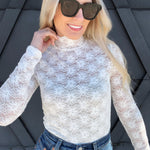 Lace High Neck Long Sleeve In White - Infinity Raine