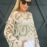 Laced Crochet Sweater In Natural - Infinity Raine