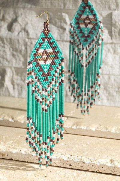 Western Seed Bead Fringe Earrings-More Colors - Infinity Raine