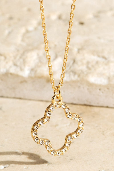 Pave Crystal Clover Necklace-Gold - Infinity Raine