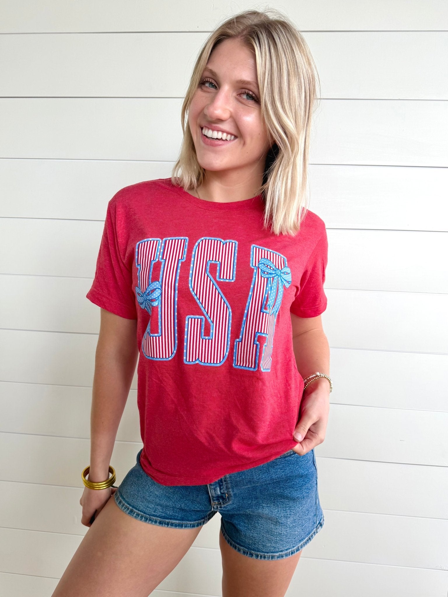 USA Stripes & Bows Tee In-Red - Infinity Raine