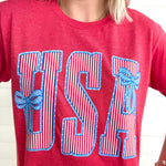USA Stripes & Bows Tee In-Red - Infinity Raine