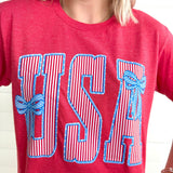 USA Stripes & Bows Tee In-Red - Infinity Raine