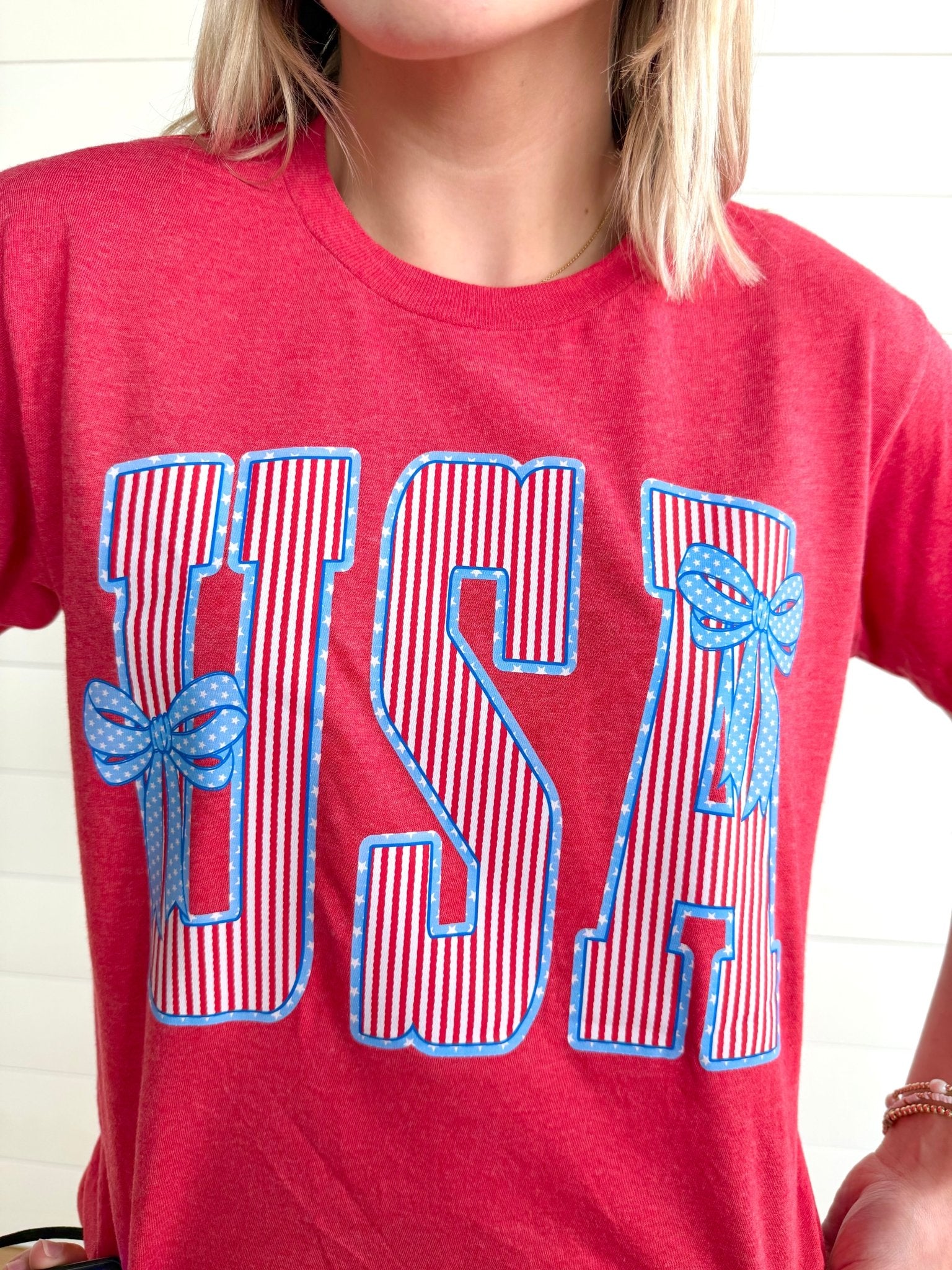 USA Stripes & Bows Tee In-Red - Infinity Raine