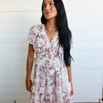 V-Neck Floral Tiered Ruffle Front Tie Midi Dress In Dusty Rose - Infinity Raine