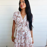 V-Neck Floral Tiered Ruffle Front Tie Midi Dress In Dusty Rose - Infinity Raine