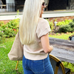 V Neck Short Sleeve Knit Pullover Sweater Light Khaki - Infinity Raine