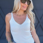 V-Neck Sweater Knit Cami Tank In Ivory - Infinity Raine