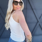 V-Neck Sweater Knit Cami Tank In Ivory - Infinity Raine